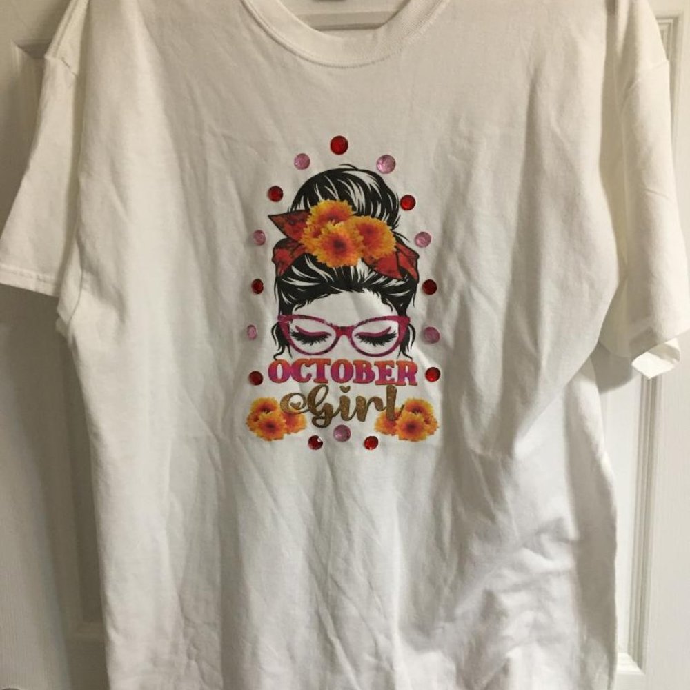 October Girl Custom Made Embellished T Shirt  Size Large  J3